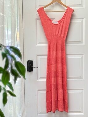 Victor Glemaud Coral Cotton Knit Maxi Dress Sz XS Openwork Sleeveless Scoop Neck